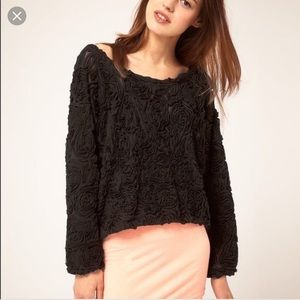 American Apparel 3D flower mesh jumper black